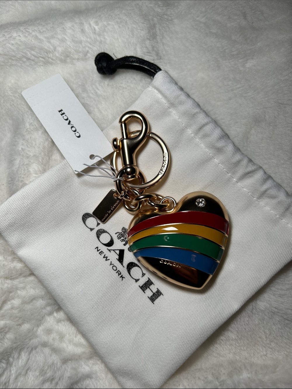 Coach Gold Rainbow Stripe Heart Key/Bag Charm